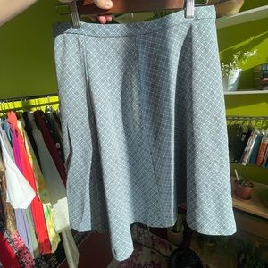 Vintage Knee Length Blue Patterned Skirt